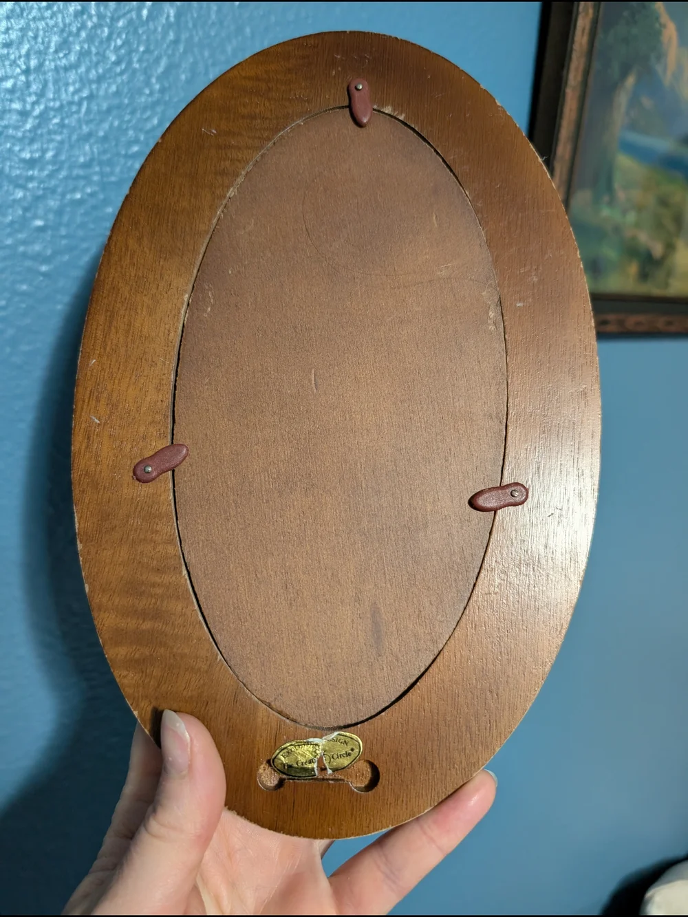 Oval Wooden Table Mirror - Brown Frame